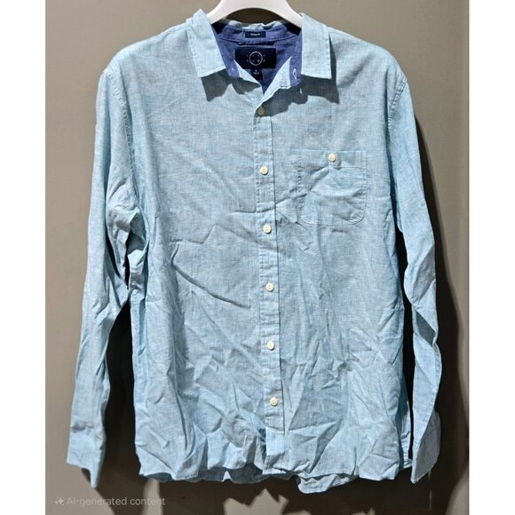 Even Tide Other - Even Tide Men's Light Teal Linen Blend LS Button Front Casual Dress Shirt -- XL